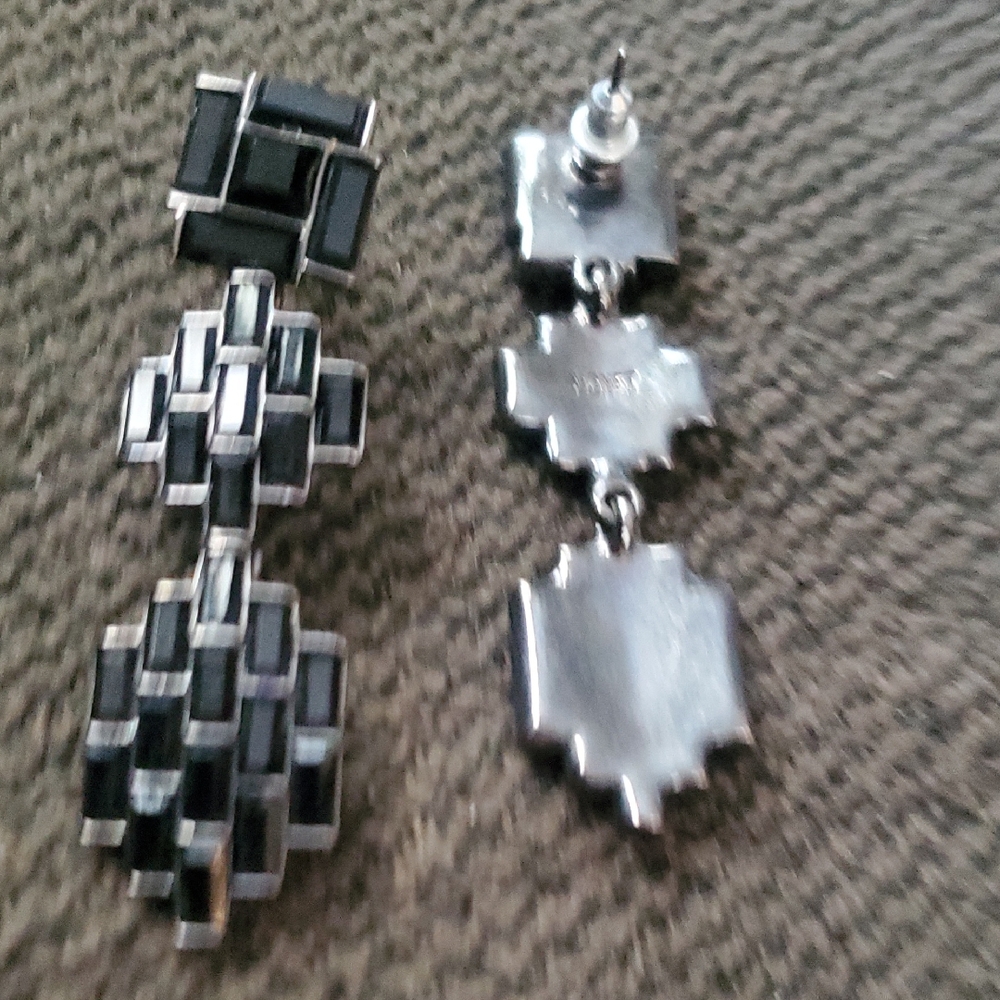 Monet Black and Silver Linked Geometric Drop Earrings